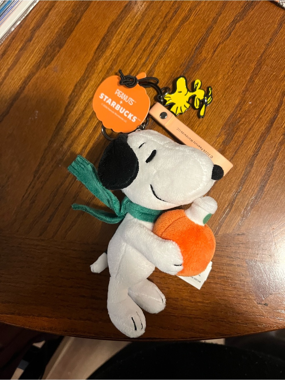 Starbucks Snoopy Plush Keychain - White, Orange & Green